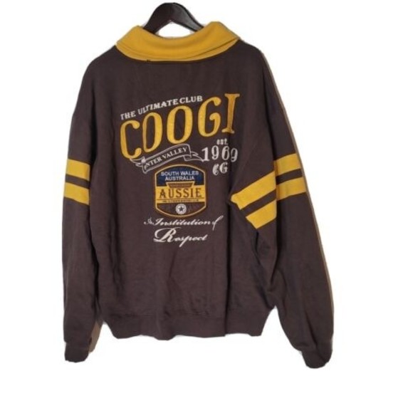 Coogi Australia Cardigan  Varsity Sweater Size 2XL Brown Gold Est.1969 - Picture 1 of 15